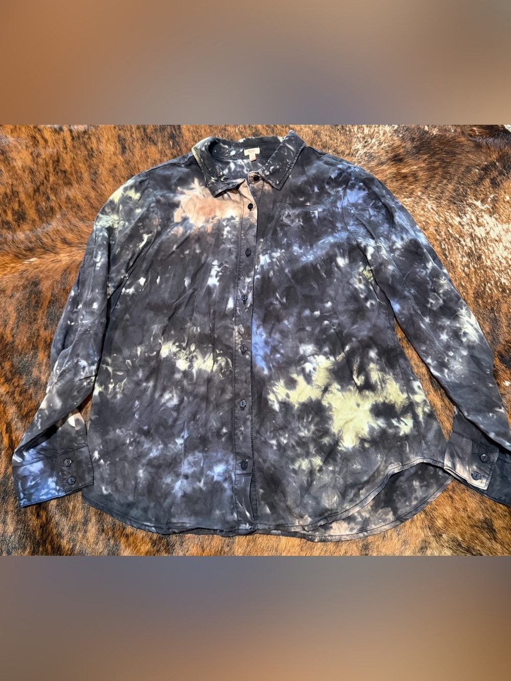 REBA Button Up Shirt Women’s Large L Tie Dye Button Long Sleeves Artsy Grunge